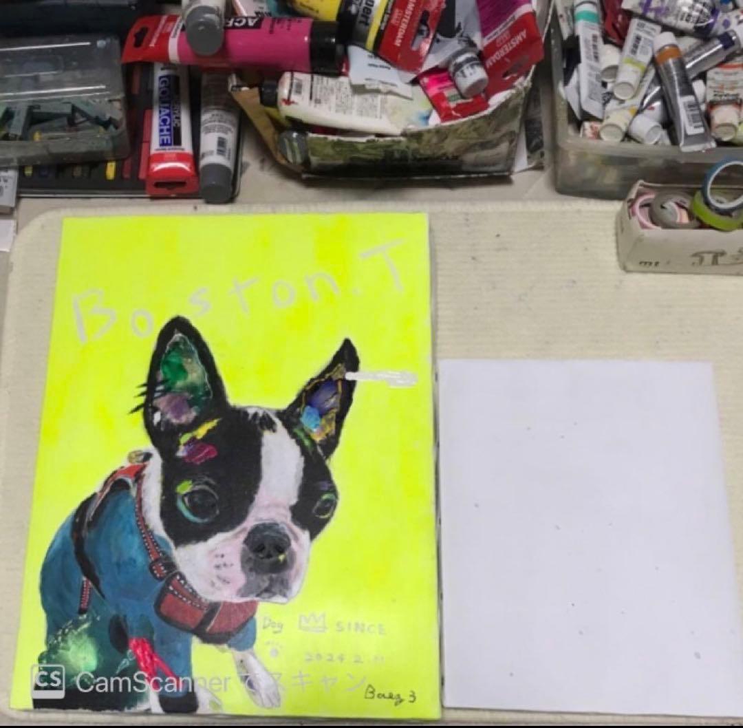 【IPA2】アイドル　犬　ボストンテリア　キャンバスF6号サイズ　BAEZ3