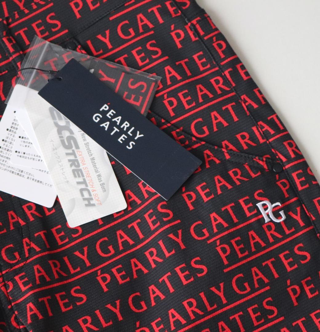 新品【パーリーゲイツ】EXストレッチ ロゴ総柄 ロングパンツ 黒 5(L)