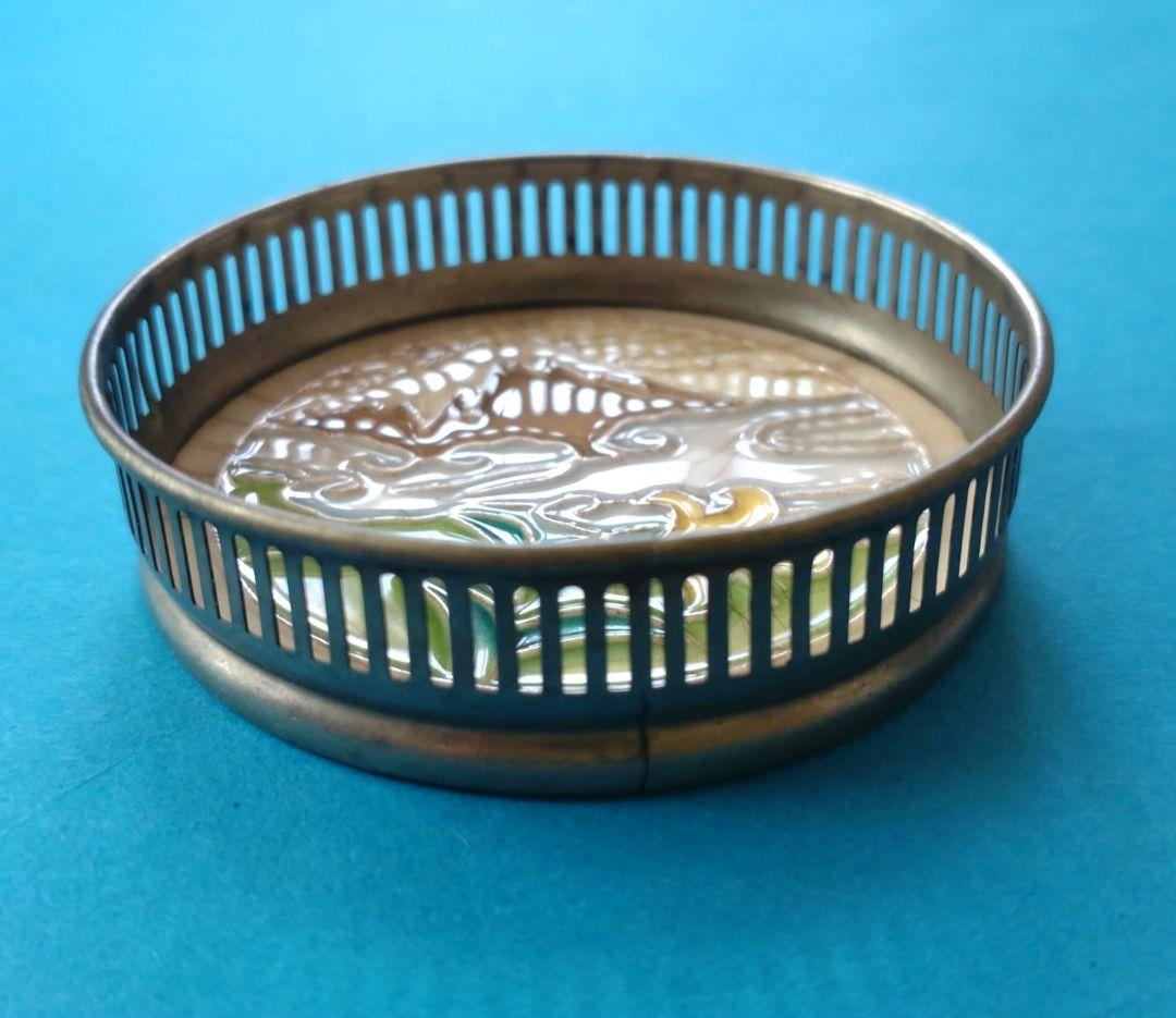 大正〜昭和初期　ガラスコースター　マジョリカタイル　アンティーク　5個セット