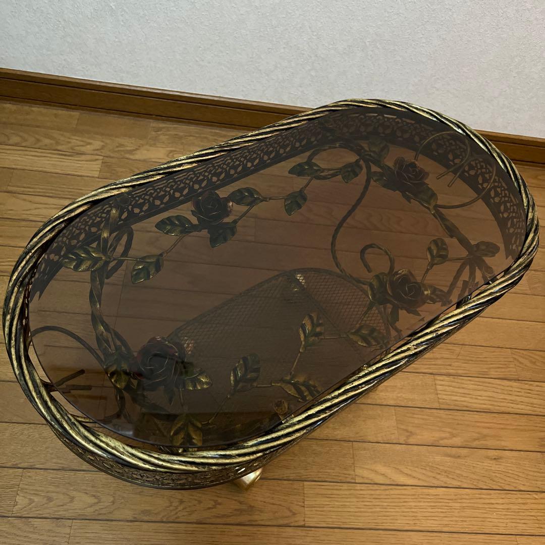 ルネサンス ガラステーブル ゴールド バラ ヴィンテージ アンティーク