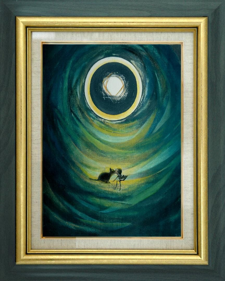 油絵 菅家令子 絵 絵画インテリア F3-031119 祈り 可愛い子猫と女の子