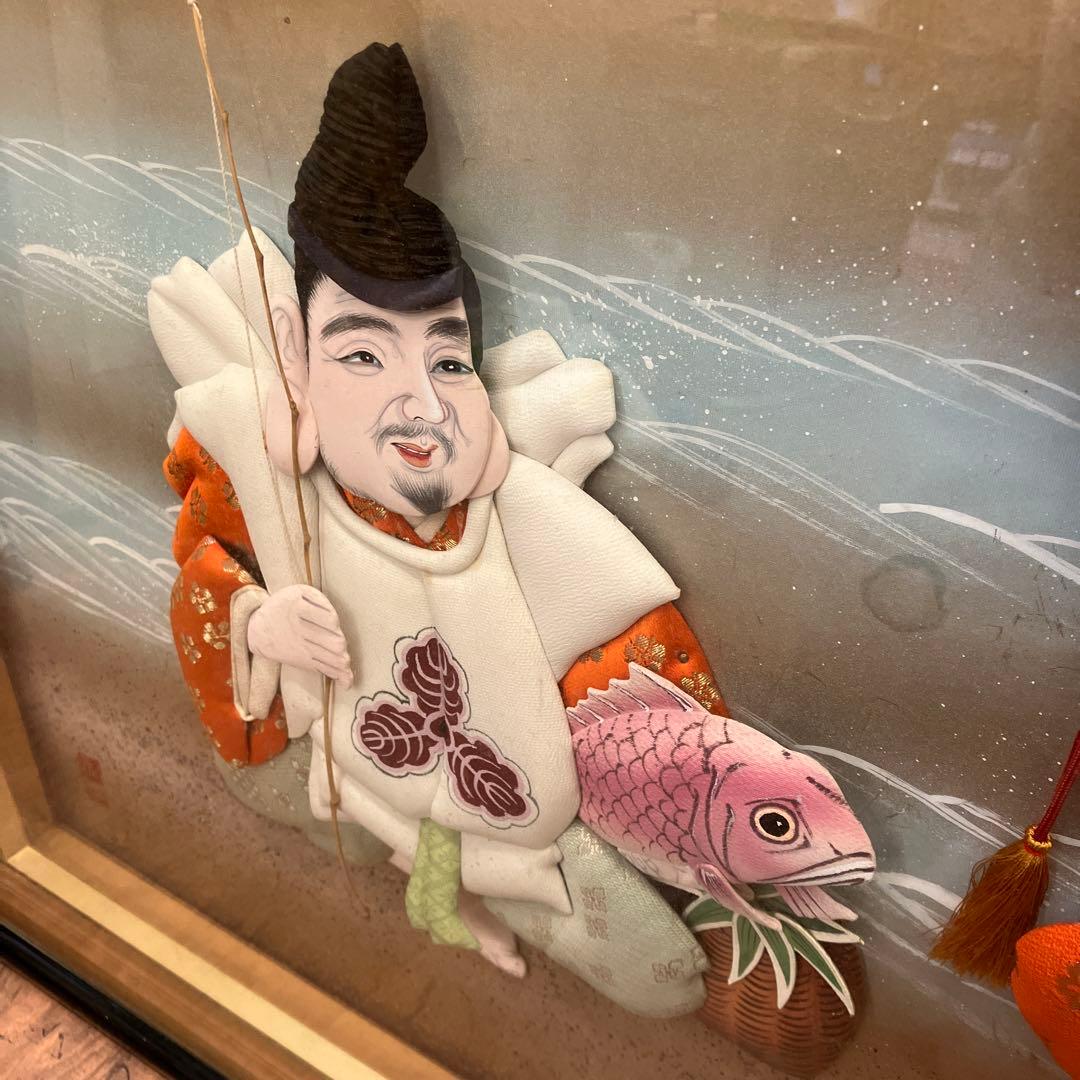 昭和レトロ 七福神 大黒天 恵比寿 押し絵 立体画 日本画 額縁 芸術 骨董品