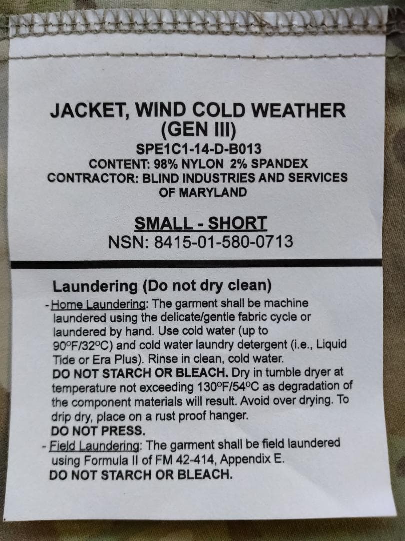 未使用 GEN3 COLD WEATHER JACKET