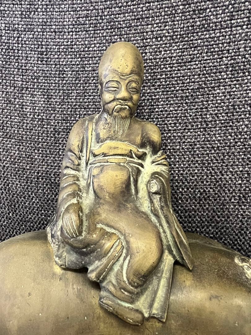 真鍮製】老子 牛乗り像 ブロンズ置物 道教 縁起物
