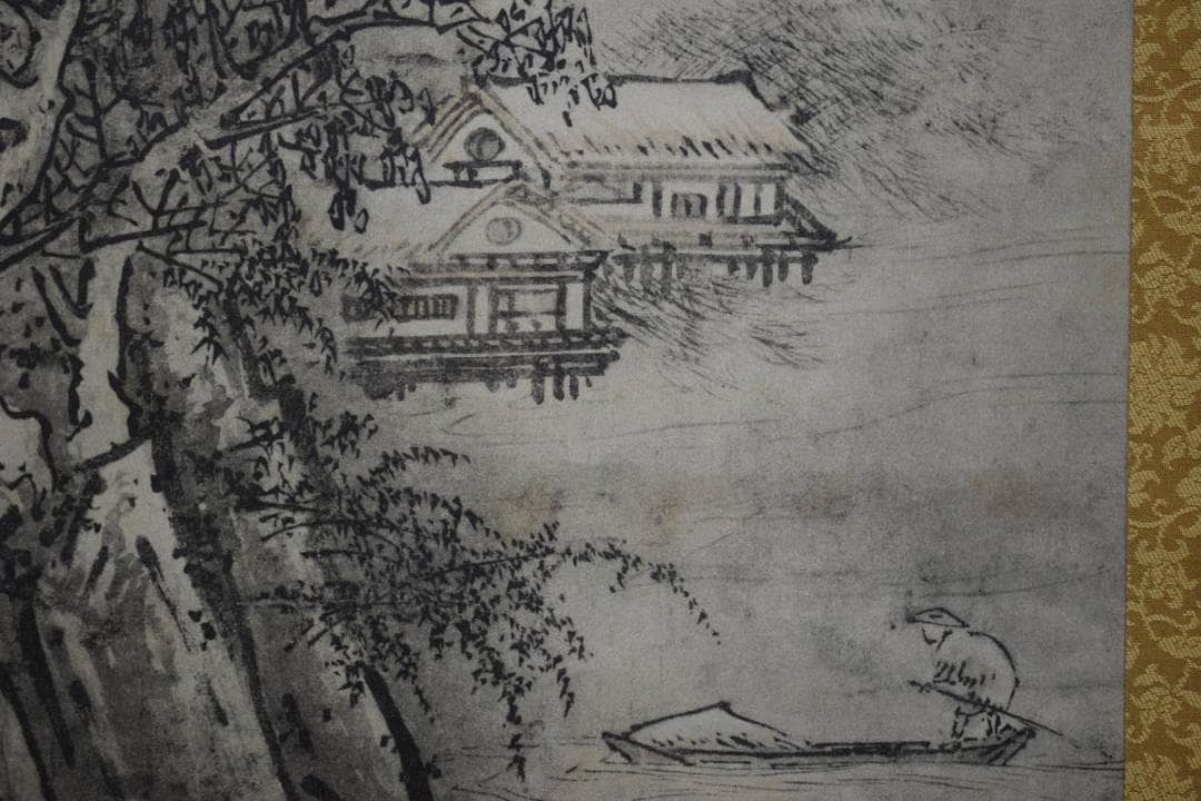 複製/雪村/雪村周継/夏冬山水図/工芸/双幅/布袋屋掛軸HI-329