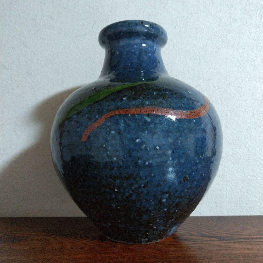 河井博次　流し掛壷 (呉須赤緑大壷)　桐共箱付