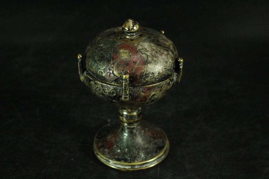 中国美術 唐物 捻紋 七宝 蓋置 書付(K-A823)