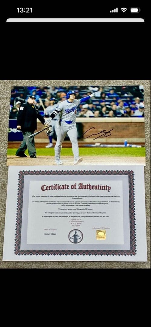 貴重！新品未使用！大谷翔平　　　　直筆サイン入フォト保証書付