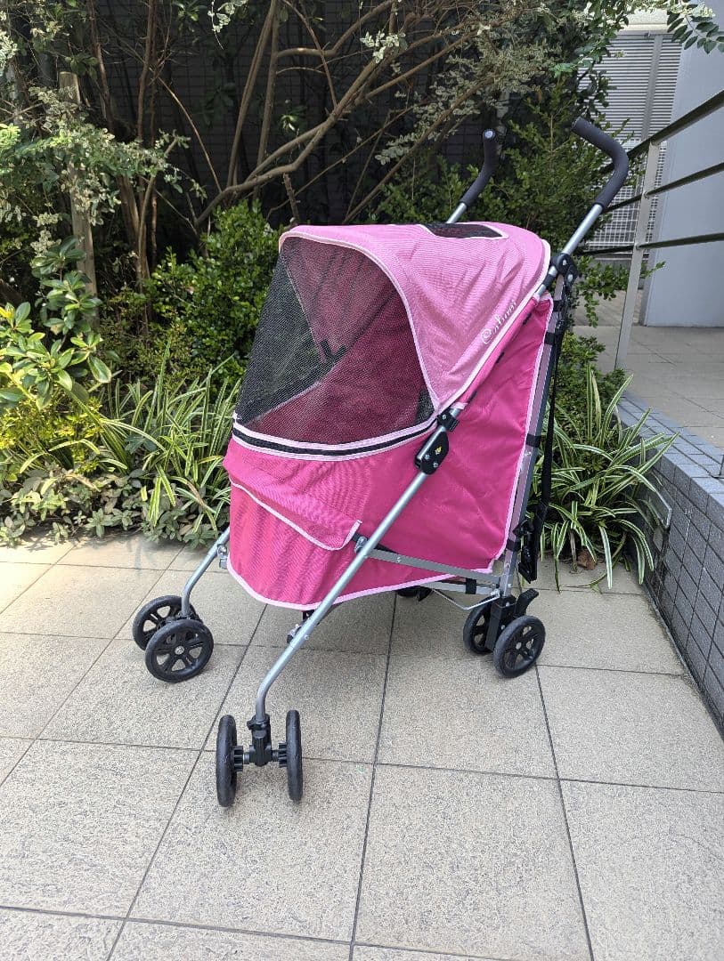 ピンク メッシュカバー付き ペットカート