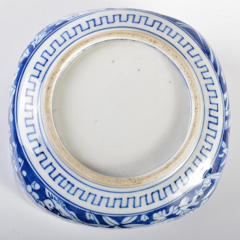 中国　青花　四君子文　四方鉢　時代箱付　M　R6432