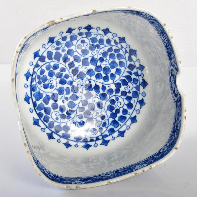 中国　青花　四君子文　四方鉢　時代箱付　M　R6432