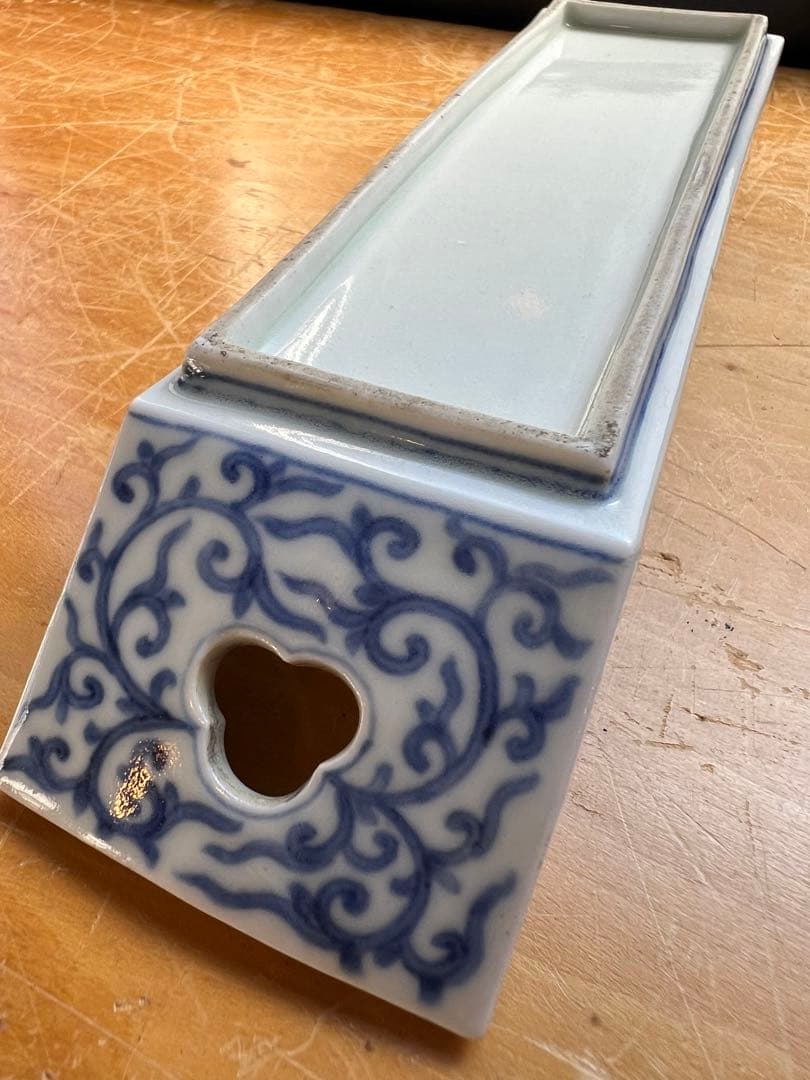 古伊万里　筆船　筆置き　染付　花唐草　文具　アンティーク　古道具