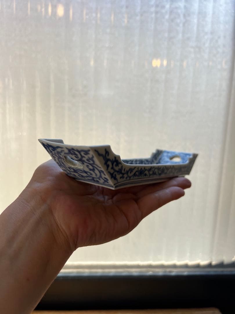 古伊万里　筆船　筆置き　染付　花唐草　文具　アンティーク　古道具