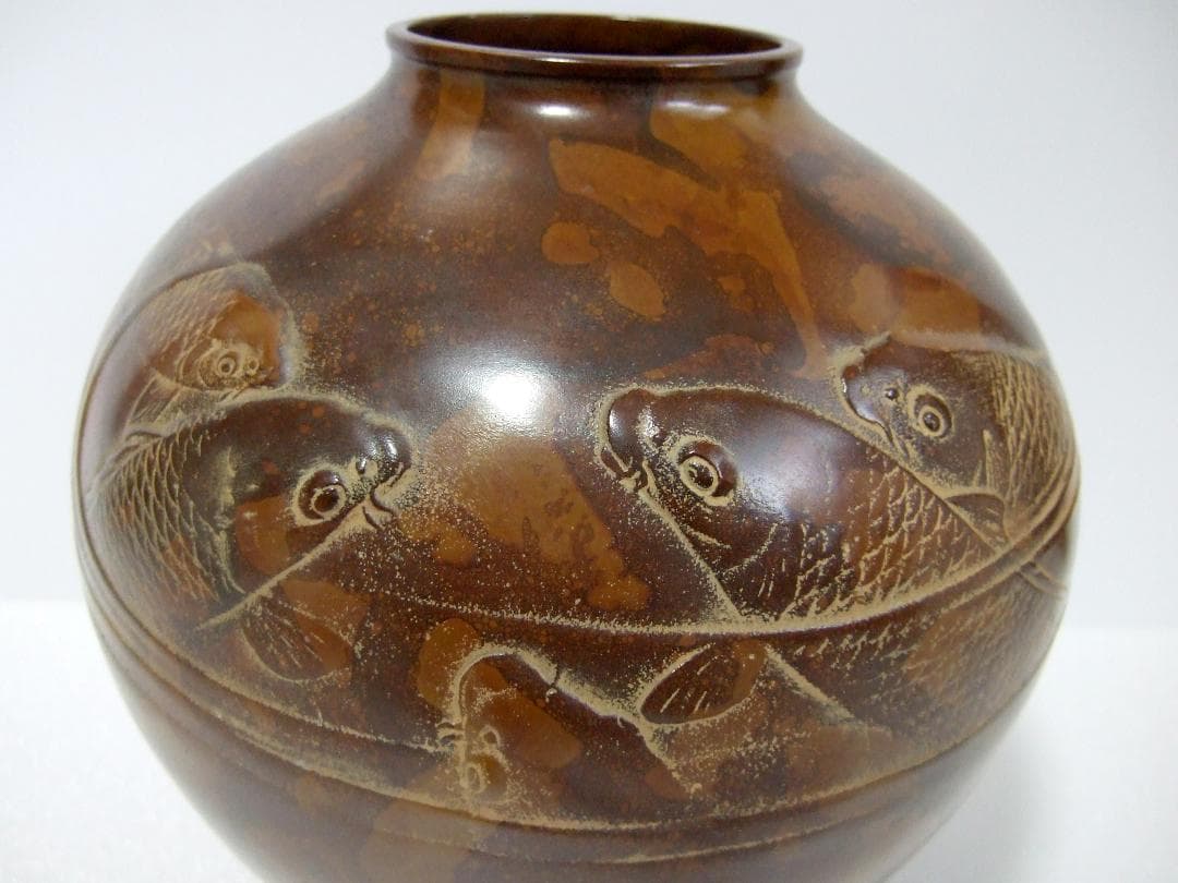 銅製 鯉文 花瓶 / 花生 花器