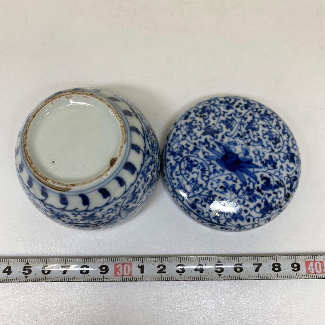 江戸中期　古伊万里　花唐草蓋物　高さ約7㎝ 東Y7-0204☆2Fタカチ