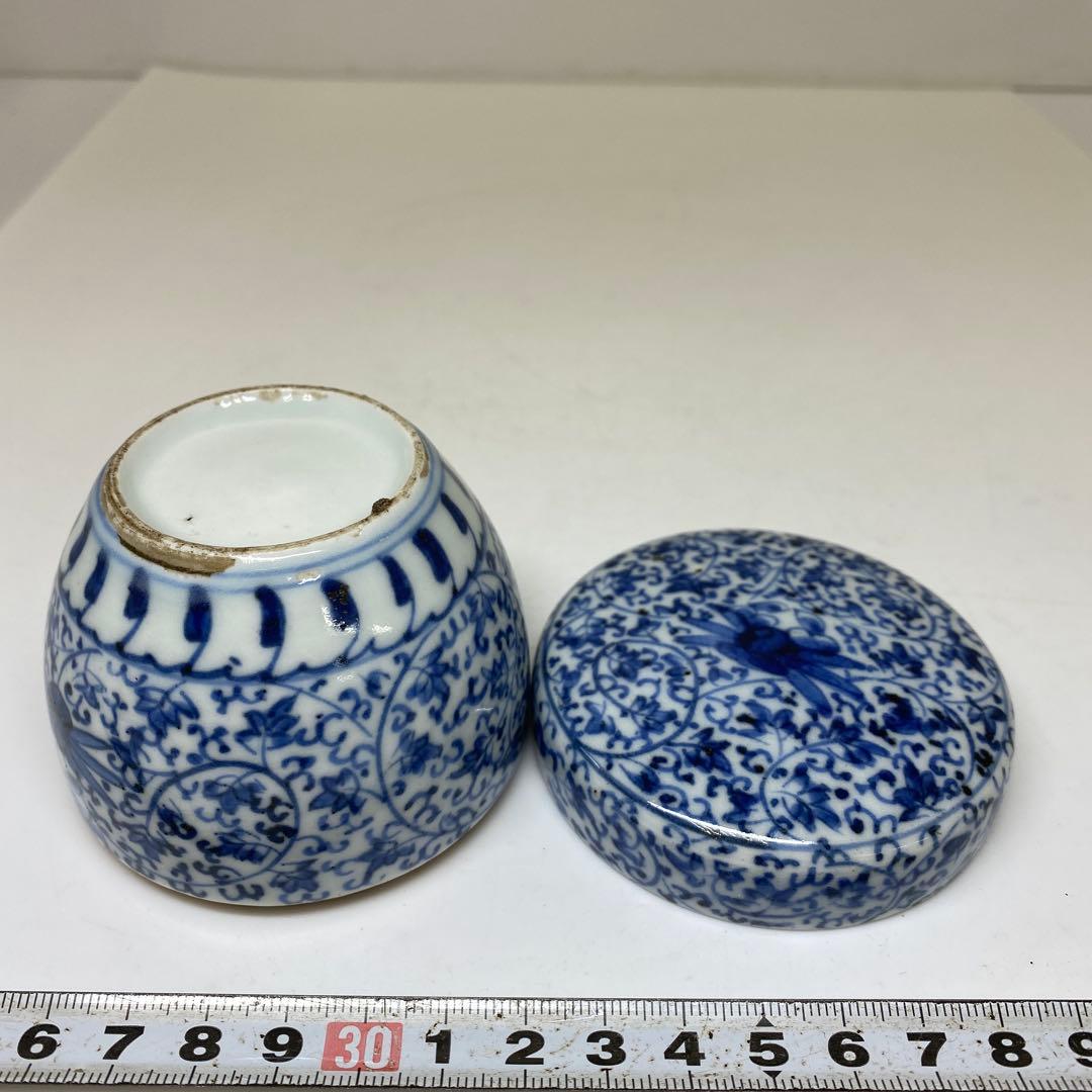 江戸中期　古伊万里　花唐草蓋物　高さ約7㎝ 東Y7-0204☆2Fタカチ