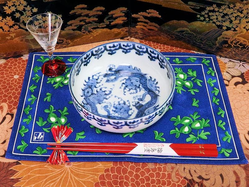 古伊万里　染付　瓔珞紋に団龍紋の図　膾皿　春寒鉢　C087AS-BOv