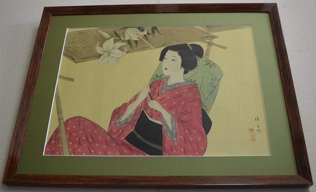 文化勲章受章日本画家・鏑木清方　百合　真作　記念品　ギフト