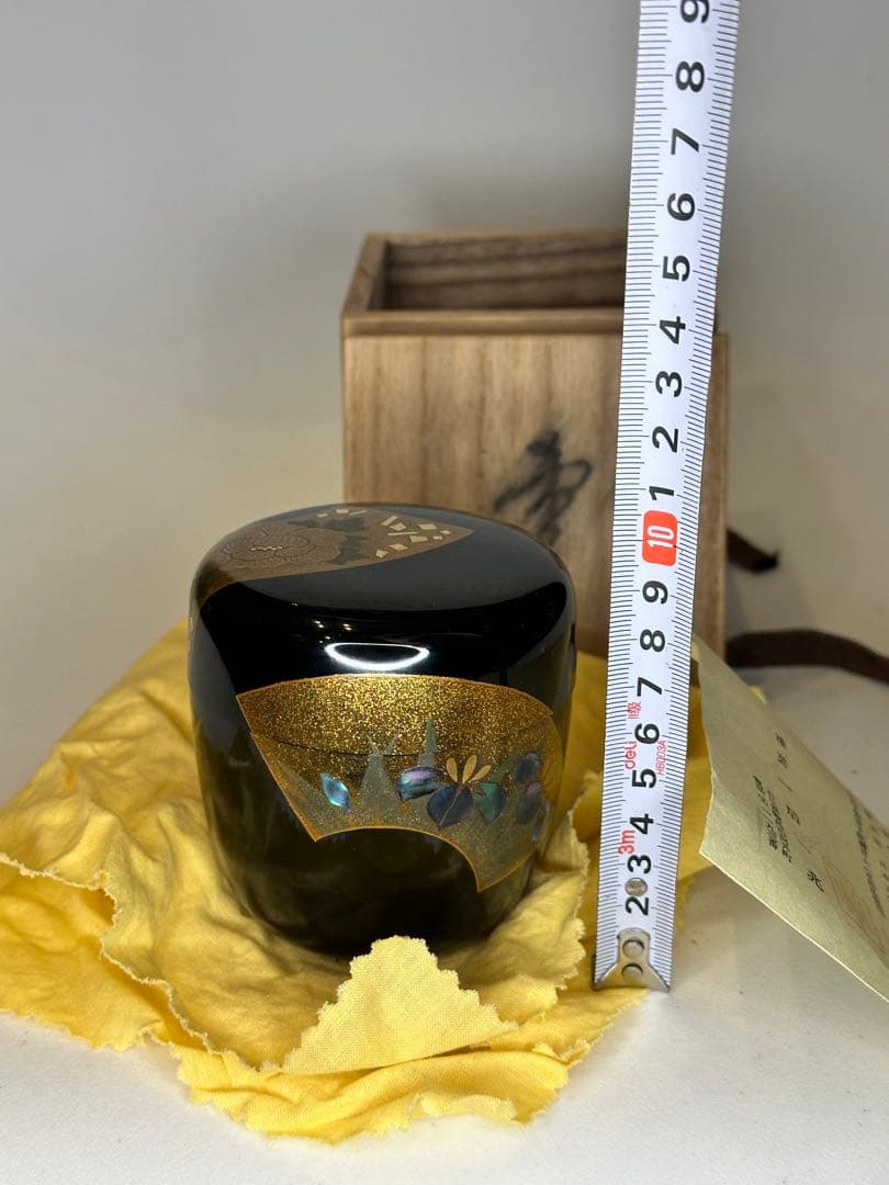 一兆作 茶棗 茶道具 漆芸 洒金 描金 螺鈿嵌 作家物 底部款識 共箱 共布