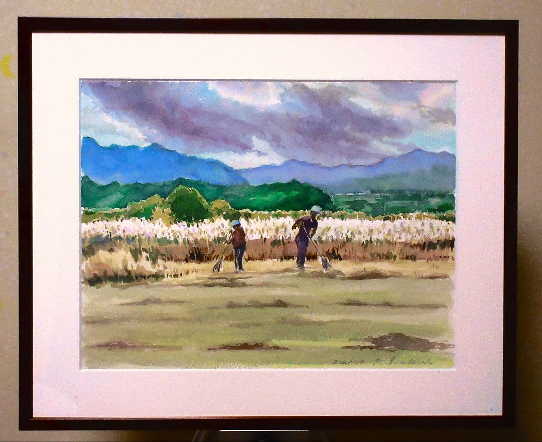 河川敷清掃作業(額縁付き)