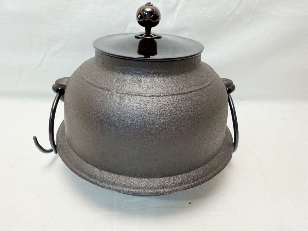 未使用 茶道具 唐銅鬼面風炉 釜師 菊地政光造 平丸釜添 野々田電熱器 釜印敷板