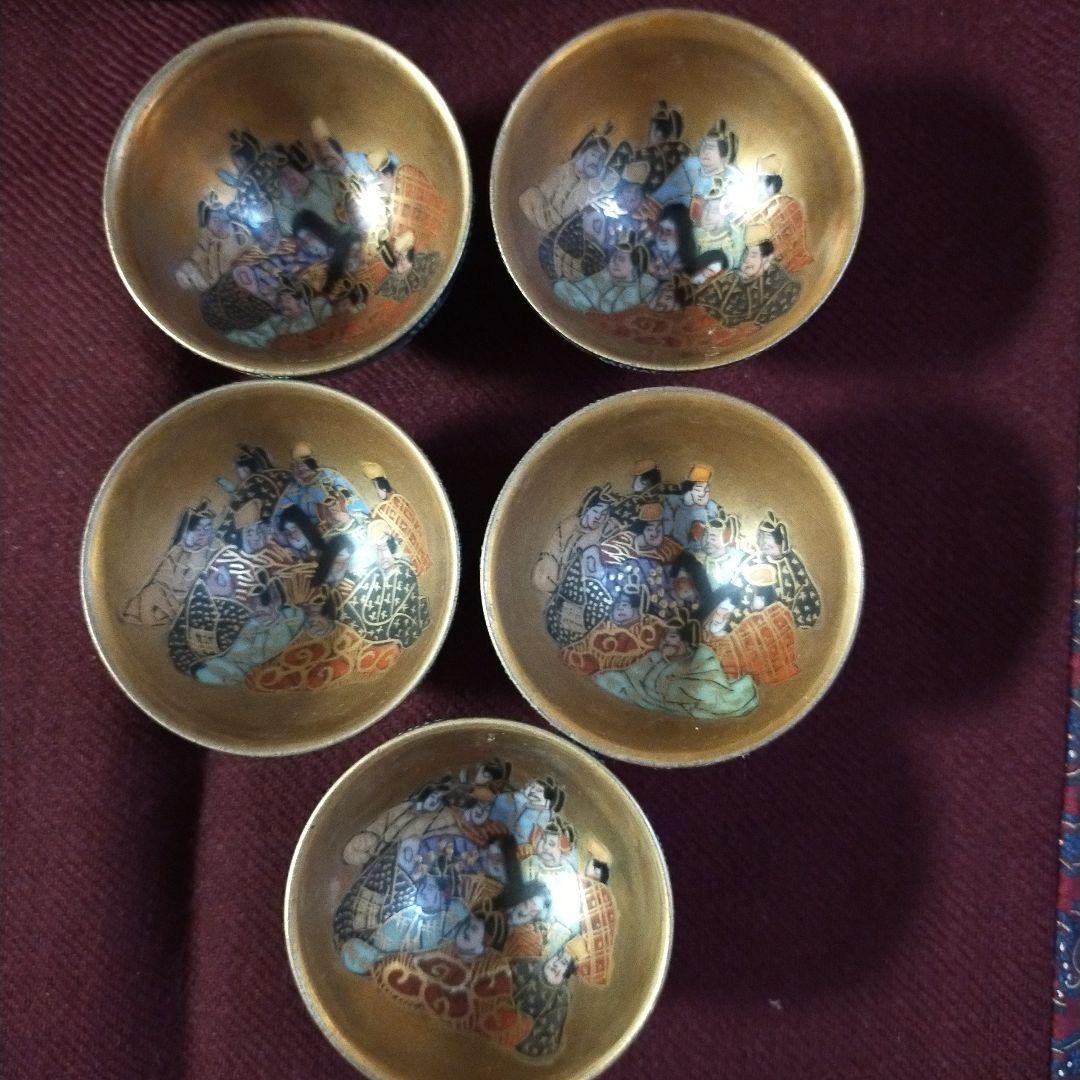九谷焼　岳陽　金彩色絵　酒器8種
