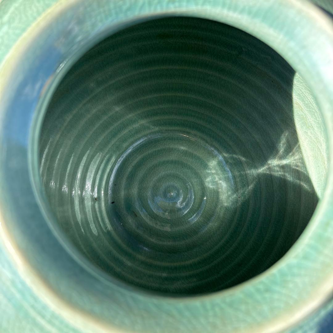 【共箱付】三川内焼 金遊窯 今村芳元作 青磁透かし彫り 飾壺