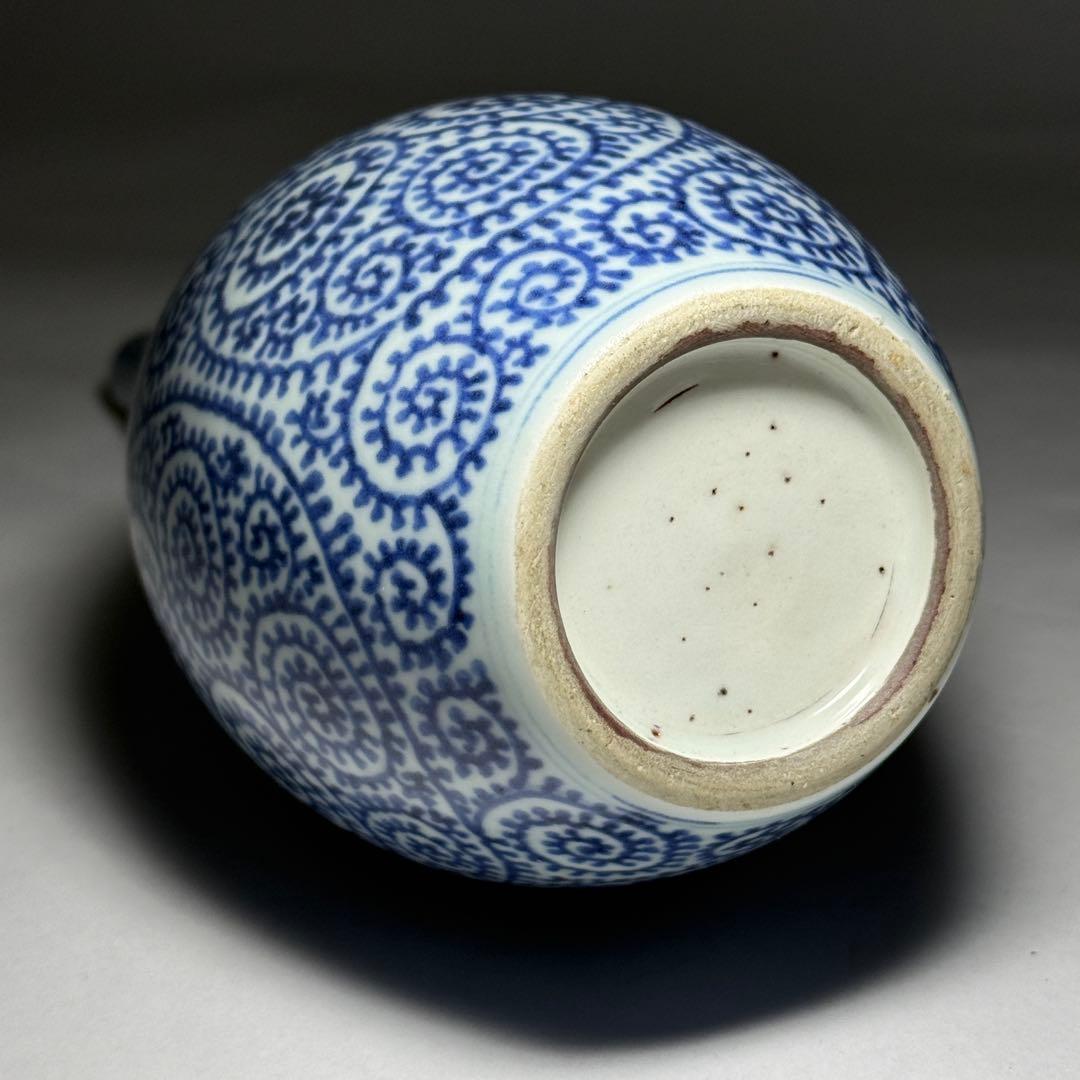 ◆上手品 古伊万里 染付蛸唐草文 鶴首徳利 一輪挿し 花瓶 江戸時代中期〜後期◆