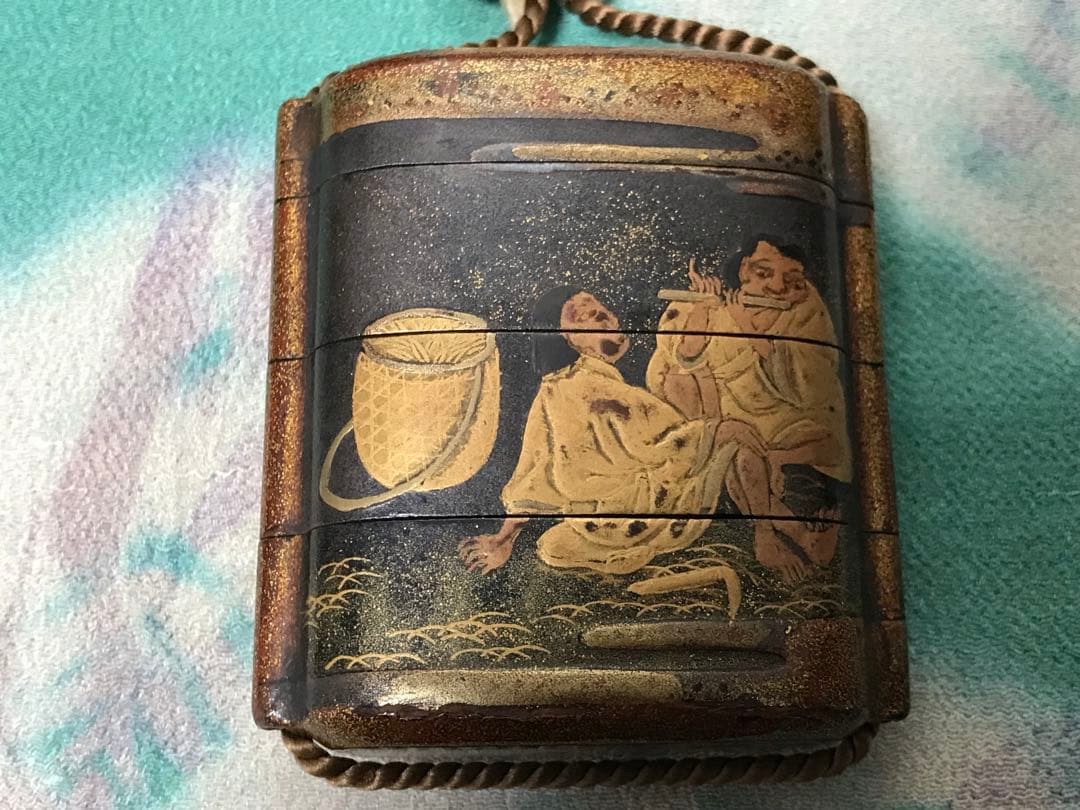 根付　牛と農夫の図　蒔絵印籠　江戸時代中期