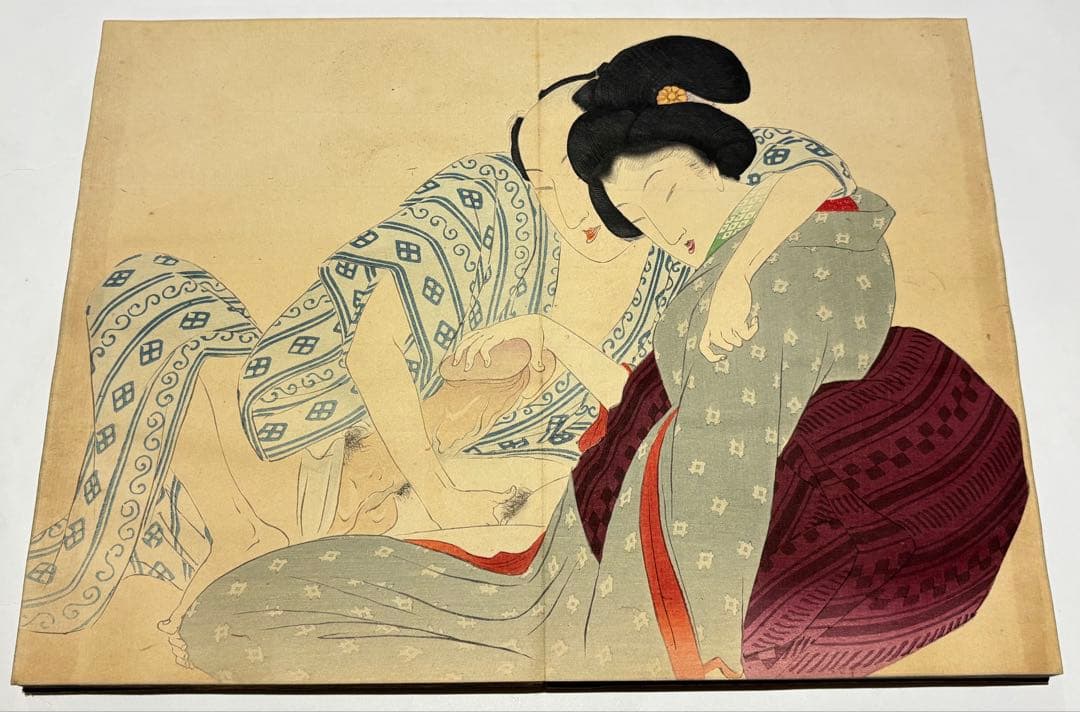 「明治期 彩色木版画春画帖」12図1帖|艶本 浮世絵 木版刷り 和本