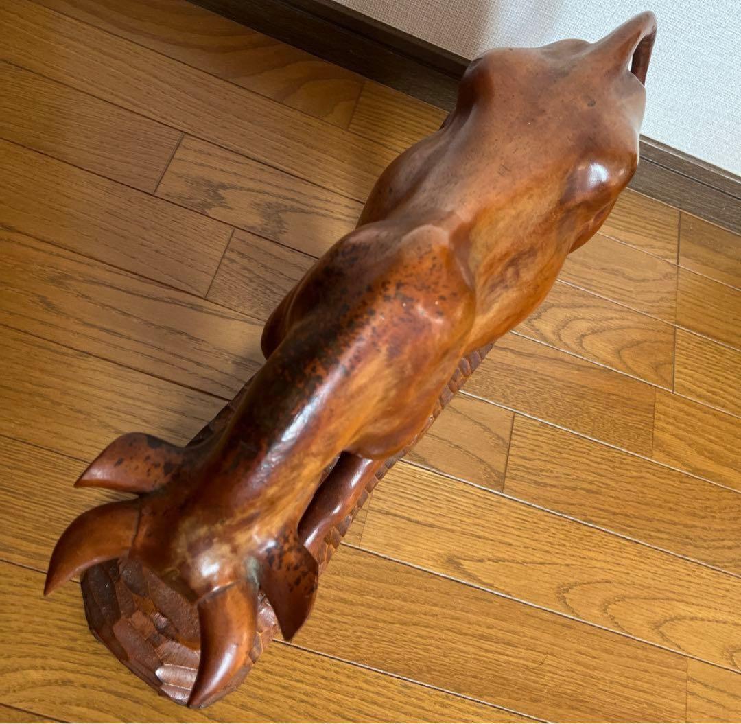 【縁起物】一本 木彫り 牛 重厚感 置物 風水 オブジェ