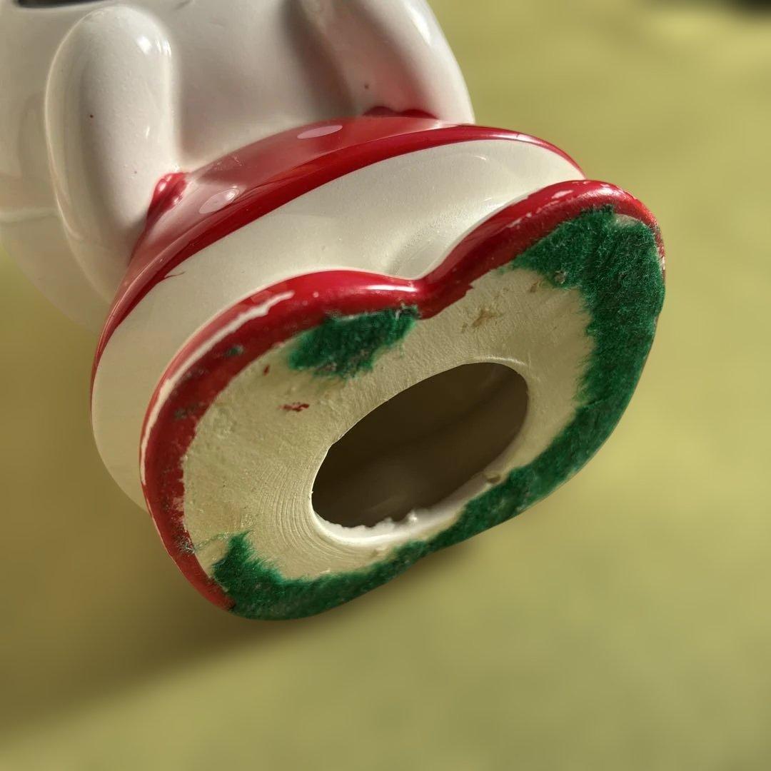 内藤ルネ　ネコの貯金箱　陶器製 赤い水玉