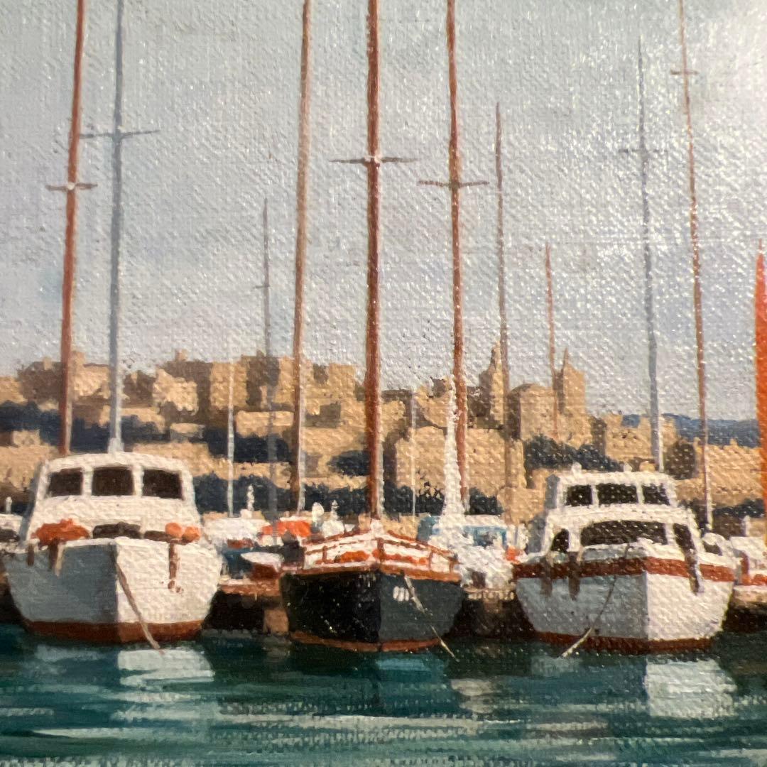 藤飯治平　油彩画 ヨットと港の風景