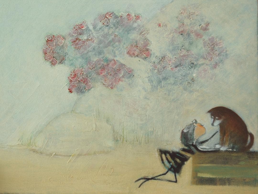 油絵 菅家令子 絵 絵画 インテリア uF6-071619 可愛い子犬と女の子