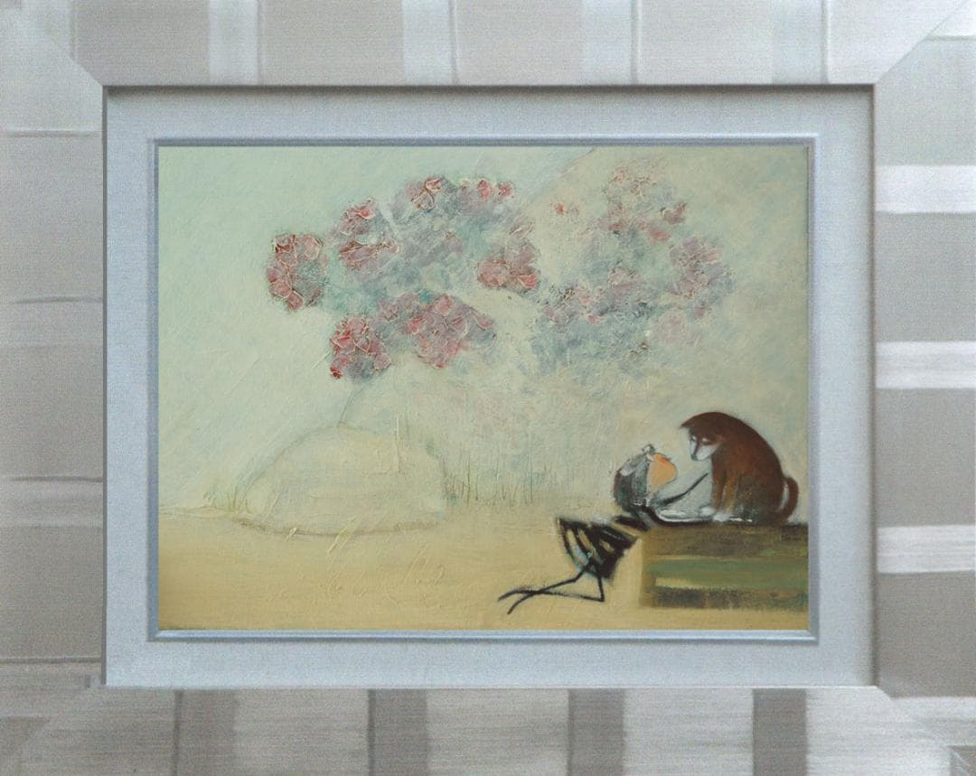 油絵 菅家令子 絵 絵画 インテリア uF6-071619 可愛い子犬と女の子