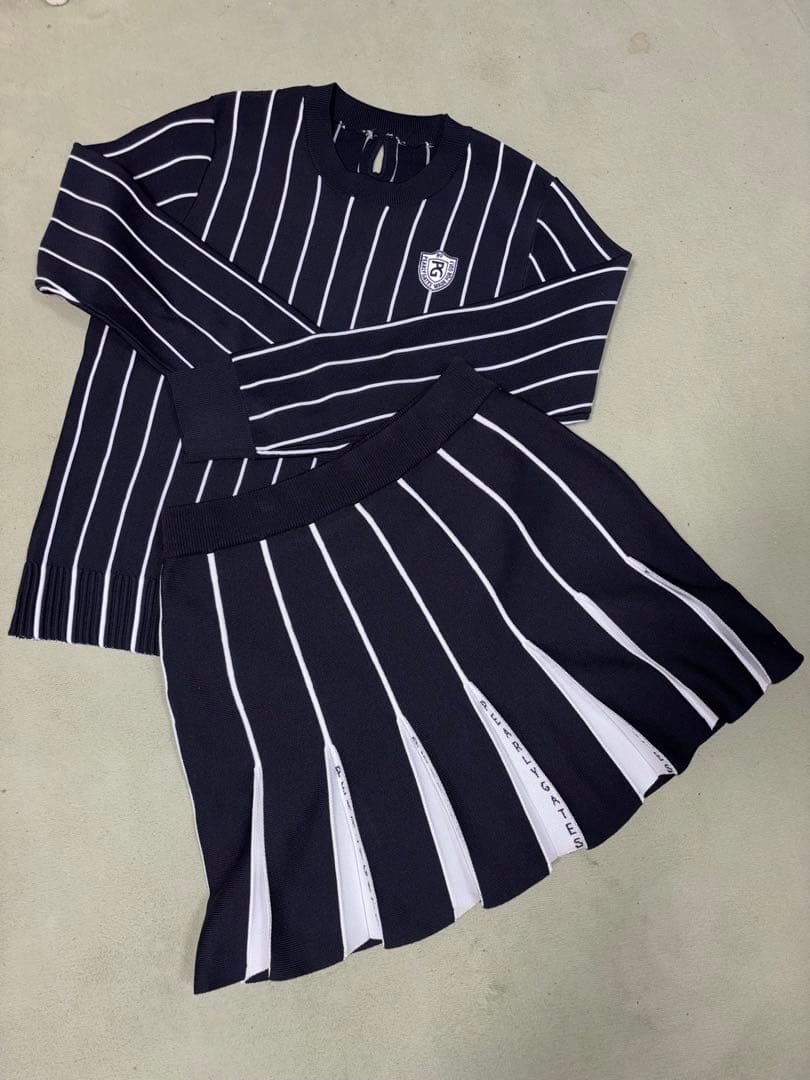 （美品）パーリーゲイツ、ストライプ柄シリーズ、セットアップ、サイズ1