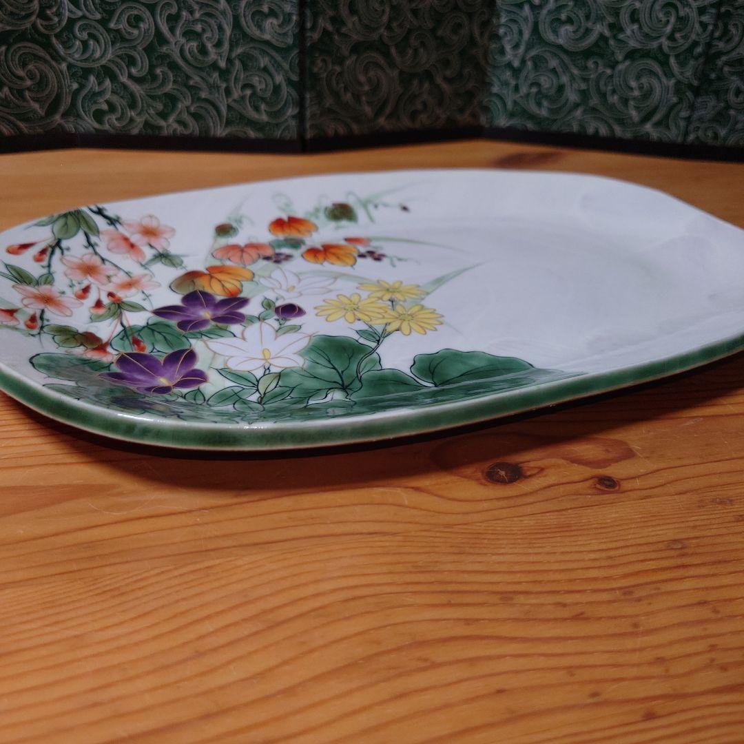 京焼 陶葊 31cm✕21cm 桜 山葡萄 桔梗 石蕗の花 楕円 皿 飾皿