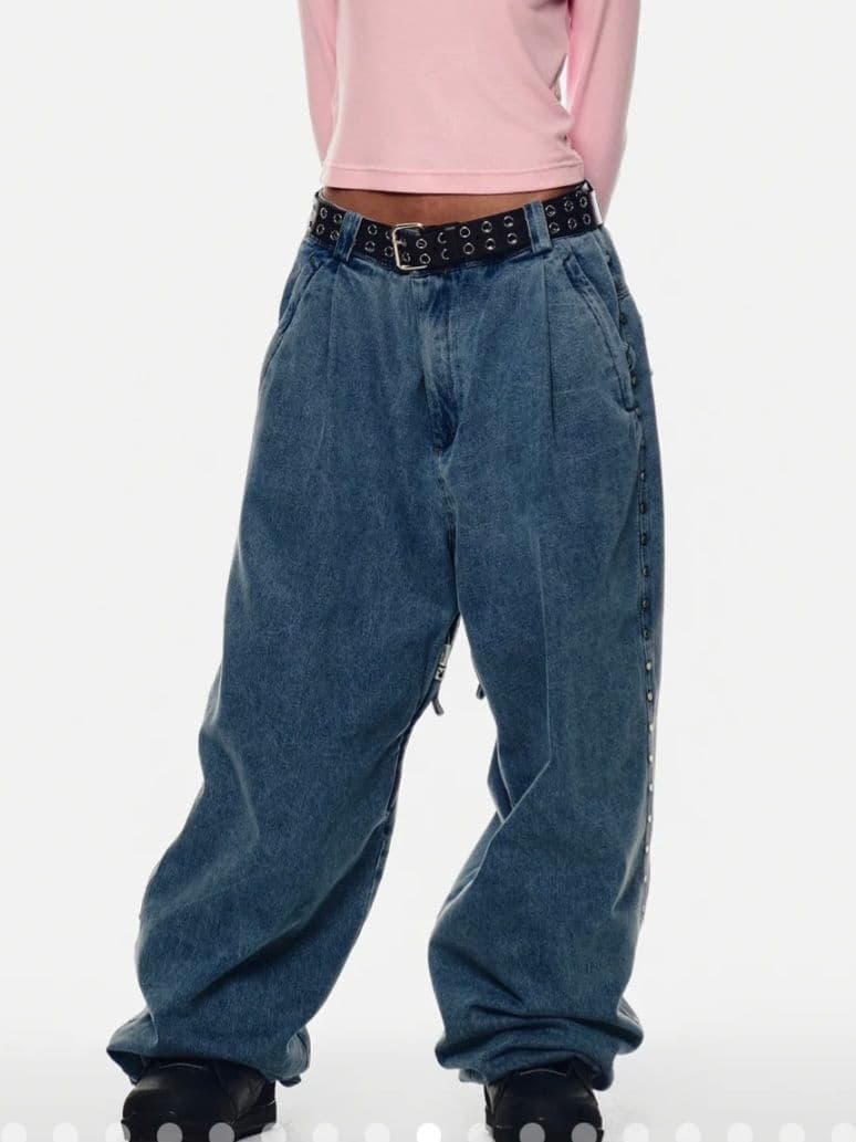 PLAYBOY x DIMITO スタッズデニムパンツ WASHED BLUE