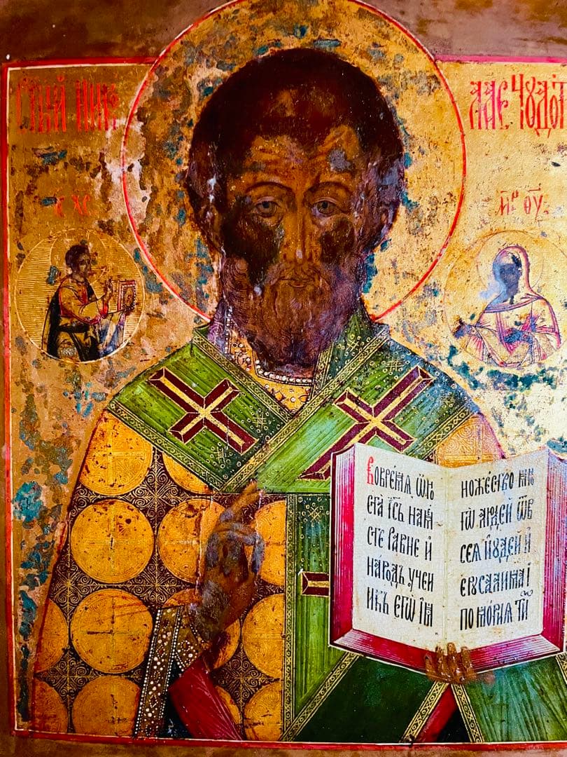 【真作保証】イコン 聖ニコラウス肖像 ロシア正教 宗教画 キリスト 聖母 中世