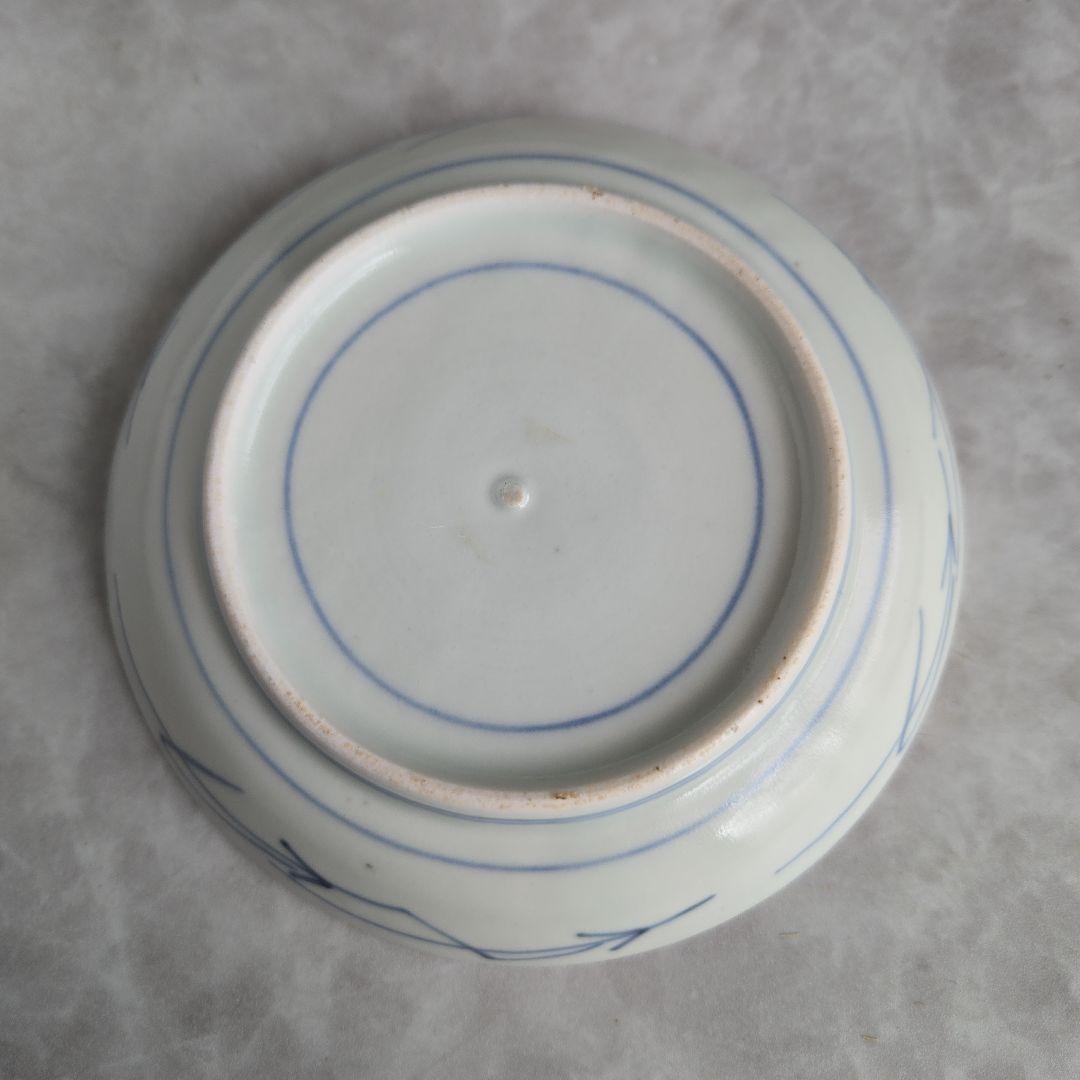 古伊万里　染付　深皿　膾皿　江戸時代　金直し　金継ぎ　骨董　五弁花　薄瑠璃