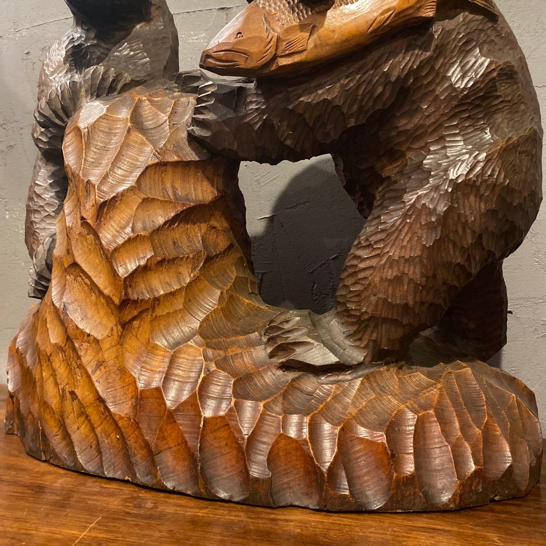 稀少 昭和レトロ 木彫の熊 置物 オブジェ 夫婦 インテリア コレクション