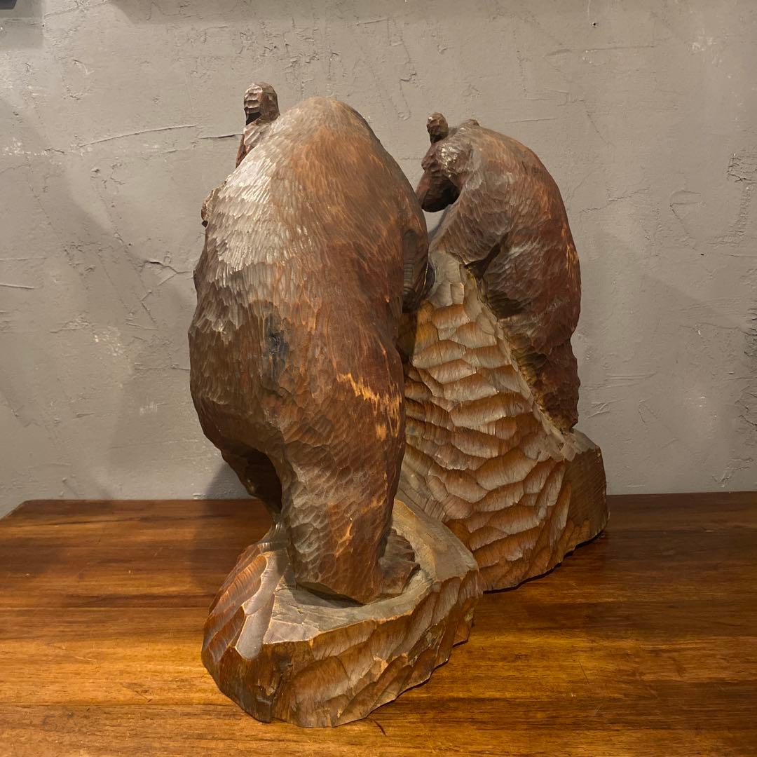 稀少 昭和レトロ 木彫の熊 置物 オブジェ 夫婦 インテリア コレクション