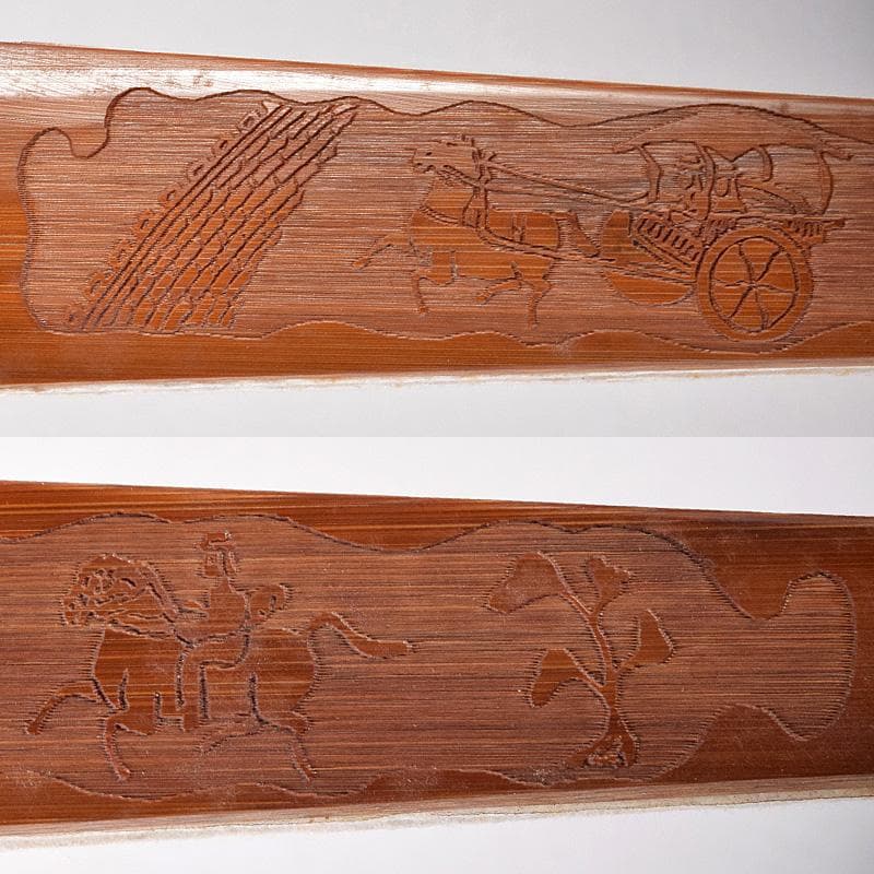 中国　雲溪竹人刻親骨　水墨画　漢詩花図　扇子　M　R8802