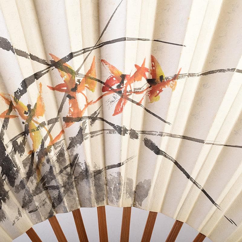 中国　雲溪竹人刻親骨　水墨画　漢詩花図　扇子　M　R8802