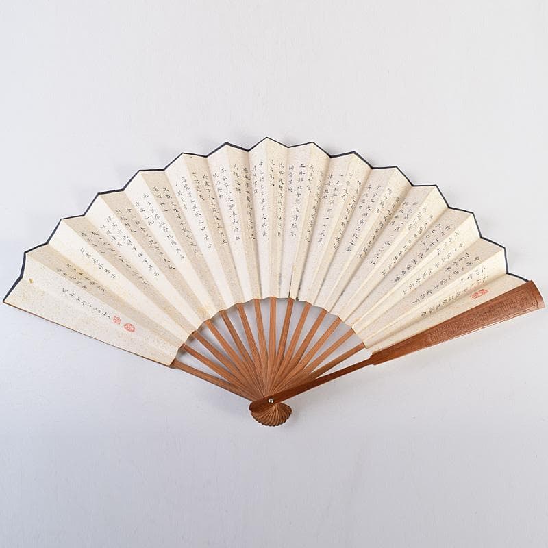 中国　雲溪竹人刻親骨　水墨画　漢詩花図　扇子　M　R8802