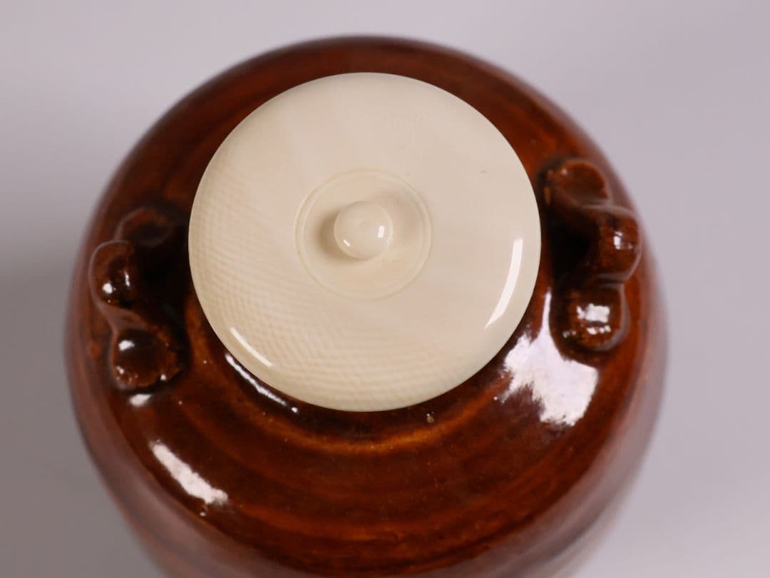 茶道具 大樋焼 中村長阿弥 茶入 共箱 共布 西陣仕覆 陶芸【CM333】