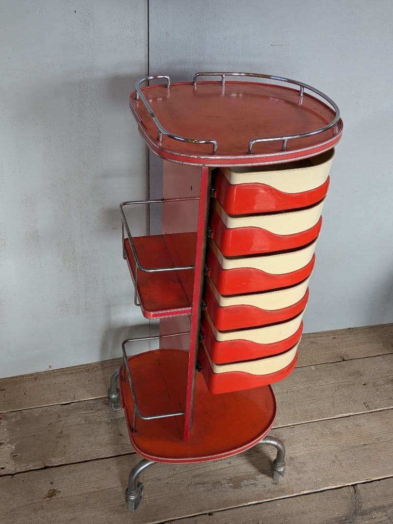 ワゴン カート ラック 理美容 床屋 収納 多機能 赤白 ポップ 昭和レトロ