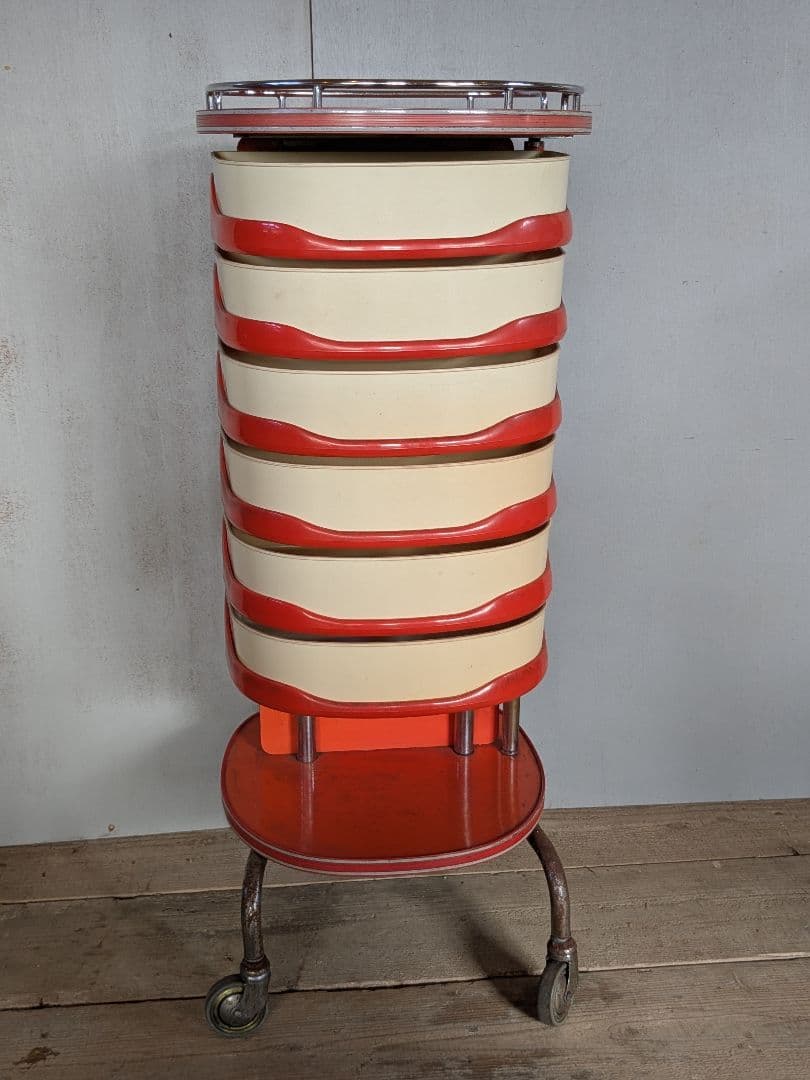 ワゴン カート ラック 理美容 床屋 収納 多機能 赤白 ポップ 昭和レトロ