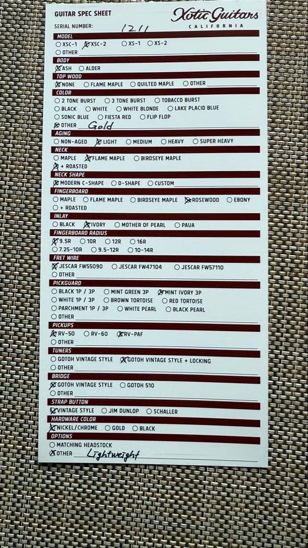 Xotic XSC-2 /3.05kg / Gold Light Aged仕様