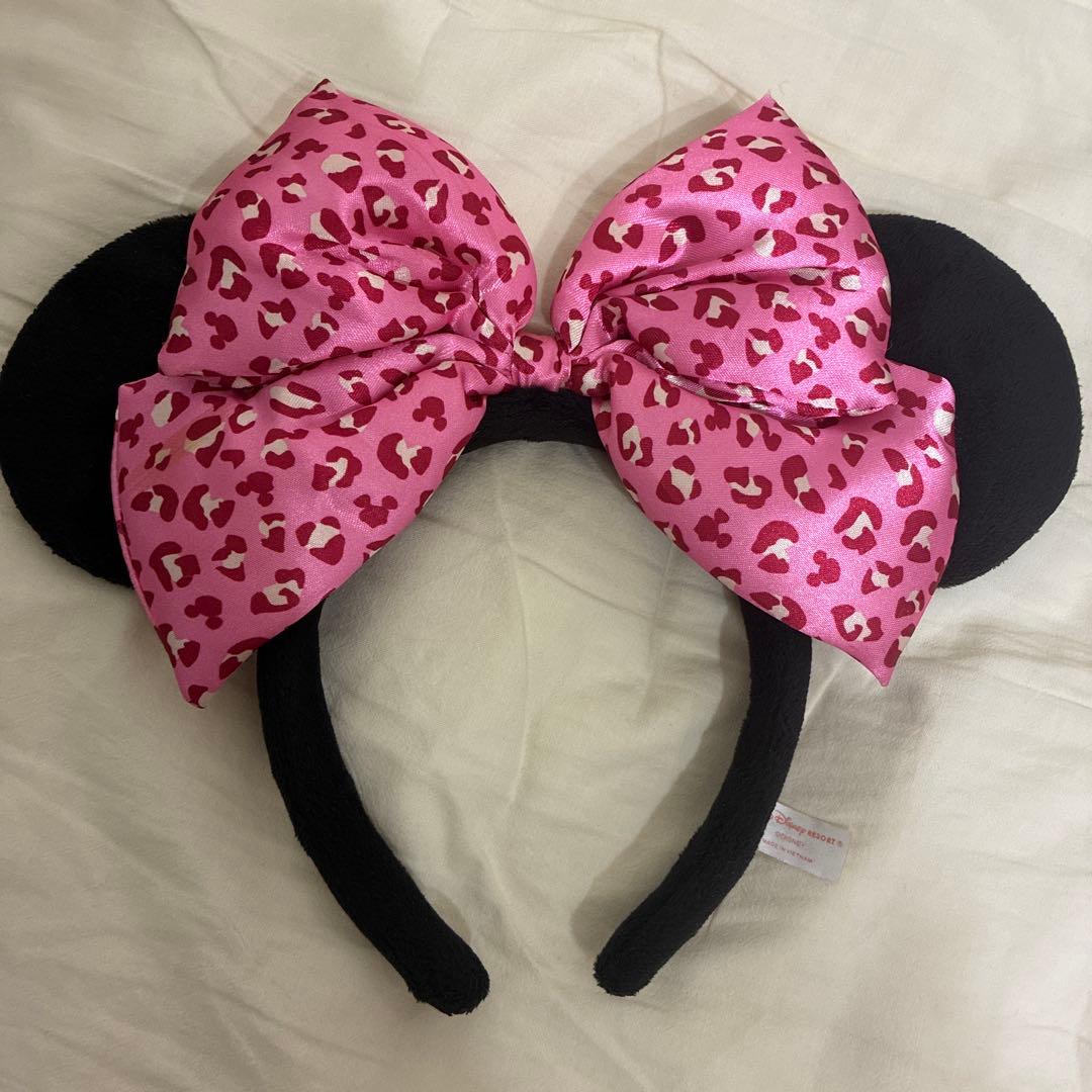 ヒョウ柄リボンカチューシャピンクディズニー